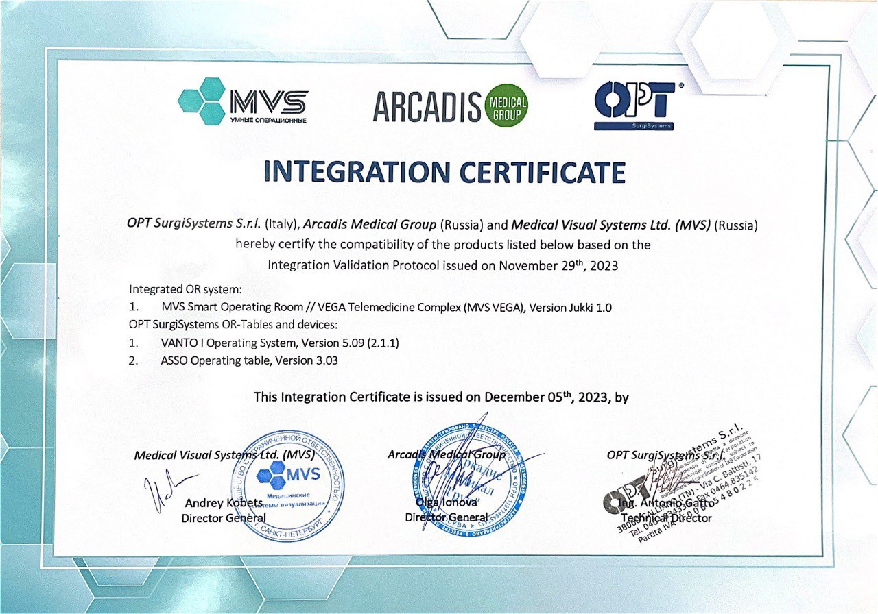 Integration Certificate with OPT Vanto surgical tables